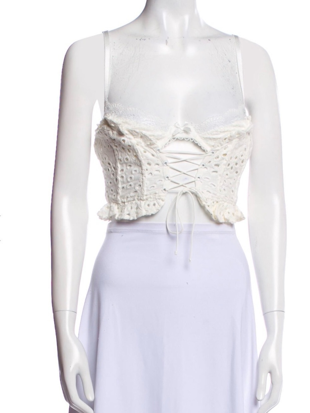 RARE For Love & Lemons White Eyelet Lace-Up Crop Top